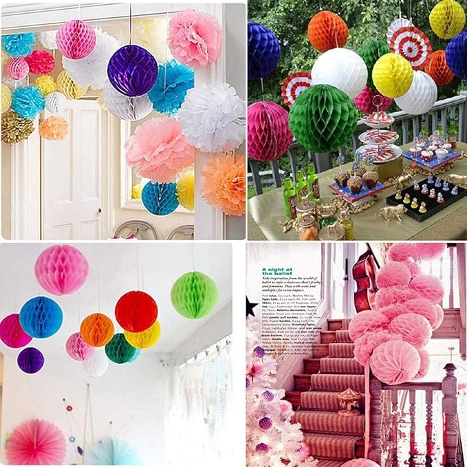 15pcs Honeycomb Balls Decorations 4'' 6'' 8'' Party Honeycomb Ball Flower Tissue Pom Poms Flower Ball Hanging Flower Balls for Baby Shower Birthday Wedding Nursery Decor(4'' 8'' 10'' Lt-Pink)