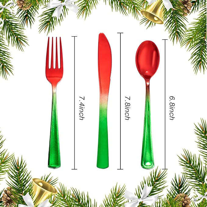 Plastic Spoons Christmas Party Set, 200 Pieces, Red and Green Disposable