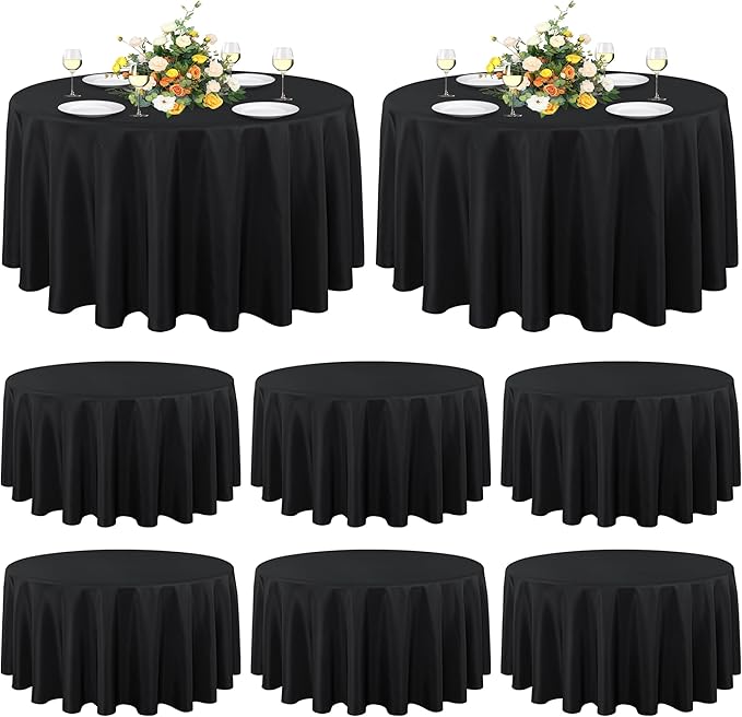 Round Tablecloths, Black, 8 Pack, 90 Inch Polyester