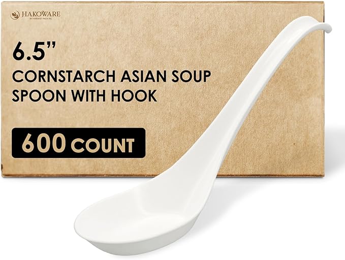 Disposable Soup Spoons with Hook, 600 Count, Ivory Cornstarch PLA