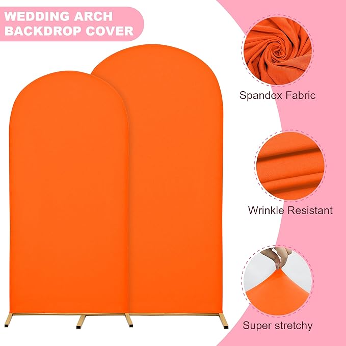 Wedding Arch Covers Arch Backdrop Cover Arch Stand Covers 7.2FT 6.6FT 6FT Set of 3 Arch Cover Spandex Fabric Stretchy Backdrop for Wedding Birthday Party Decoration Baby Shower (Candy Orange)