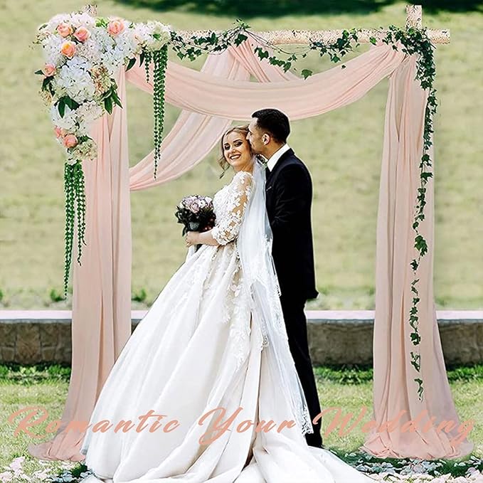 Wedding Arch Panels, Light Peach Chiffon, 20 Ft x 28 In, Set of 2