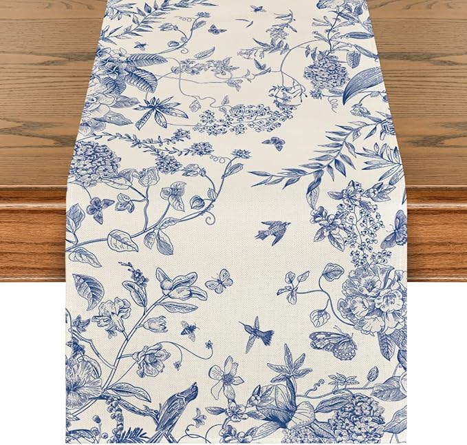 Artoid Mode Monochrome Sketch Birds and Flowers Spring Table Runner, Seasonal Summer Fall Kitchen Dining Table Decoration for Home Party Decor 13x72 Inch