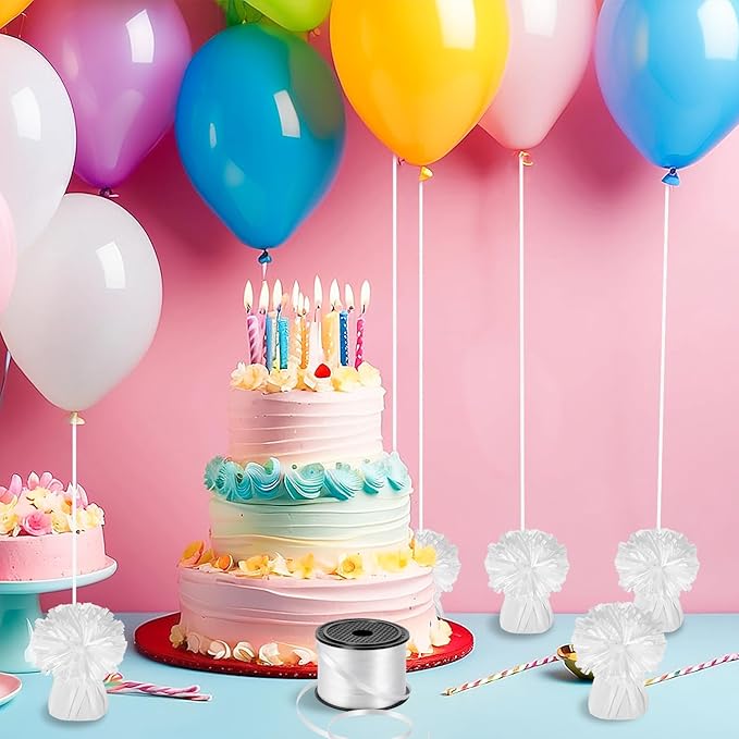 Balloon Weights 24 Pack White Metallic Foil Anchors with Ribbon