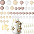 MIAHART Ball Cake Toppers Boho Grass Cake Topper Ball Cake Insert Decoration for Birthday Wedding Baby Shower Party Decorations Boho Themed Party Supplies (Khaki，white，ivory white)