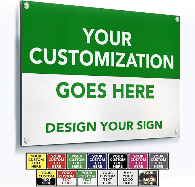 SPEEDYORDERS Custom Outdoor Metal Signs, Personalized Aluminum Signs, Customized Safety Signs, Metal Business Signs, Waterproof Outdoor Business Signs, White Aluminum (Green & White, 7x7 In)