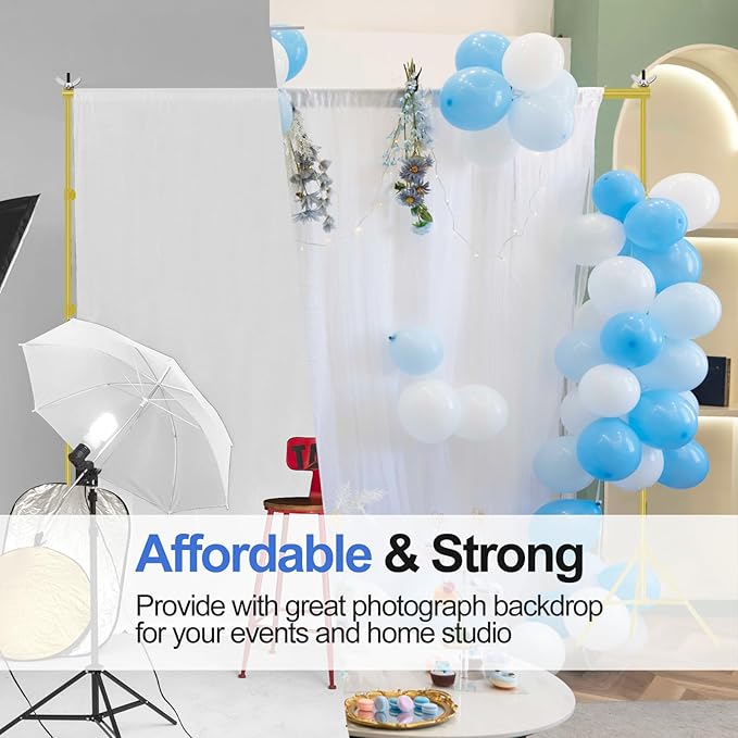 EMART Backdrop Stand 10x10ft(WxH) Photo Studio Adjustable Background Stand Support kit with 2 Crossbars, 8 Clamps, 2 Sandbags and Carry Bag for Parties, Events Decoration, Wedding -Titanium Gold