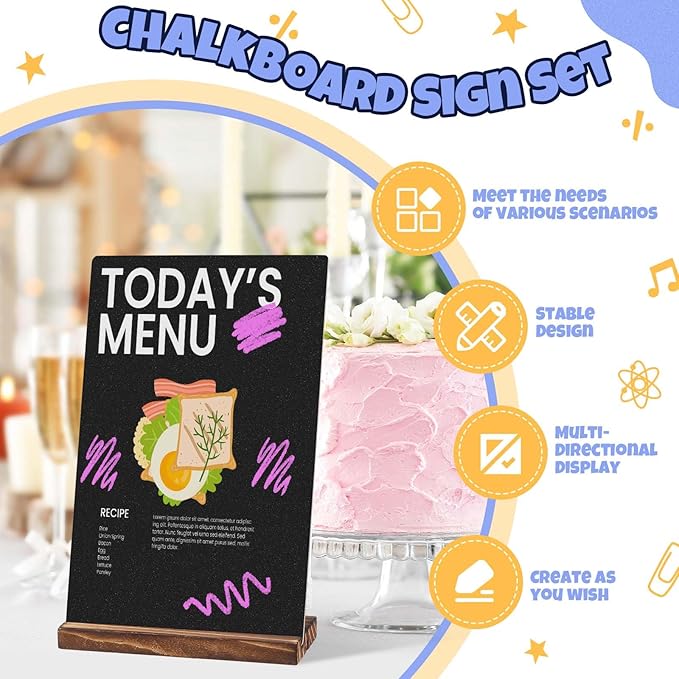 29 Pcs Chalkboard Sign Set, 7.9" x 5.1" Desktop Board Sign with Wood Base, 4" x 3" Mini Chalkboard Signs, Place Cards, Menu, Message Board, for Shop, Weddings, Parties and Event Decoration