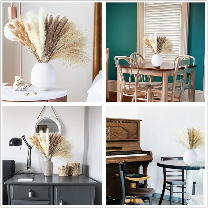 300 PCS Dried Flower Bouquet – Pampas Grass, Floral Decor for Home, Wedding, and Boho Style | Perfect for Vases, Fall, Spring, Summer, and Winter Arrangements