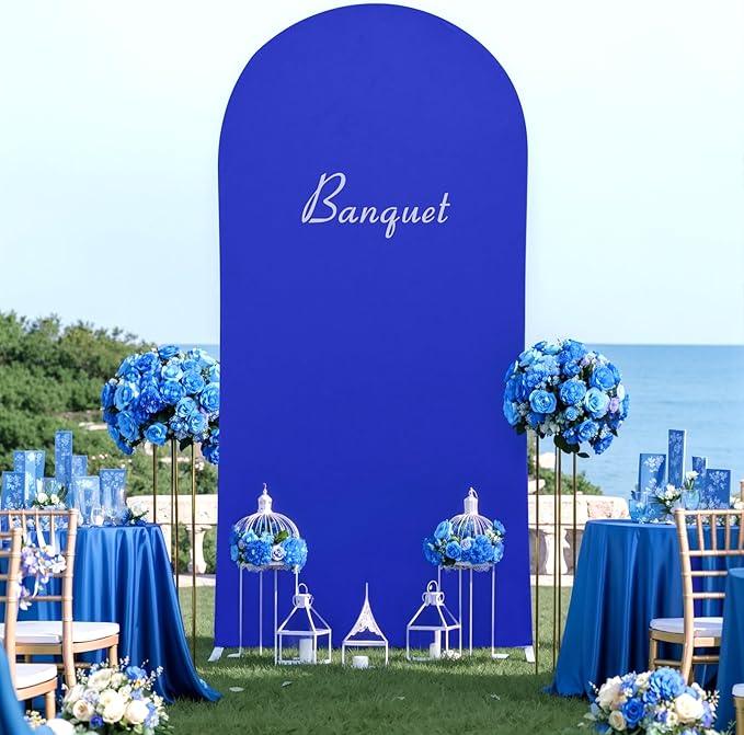 7.2FT Royal Blue Arch Backdrop Cover - Polyester Fitted Wedding Arch Stand Covers Round Top Chiara Arch Backdrop Cover for Birthday Party Banquet Photo Background Decoration