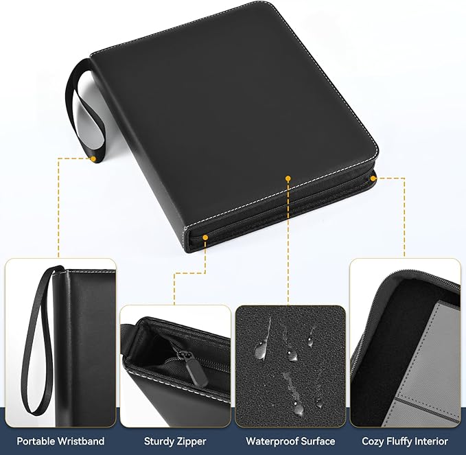 9 Pocket Card Binder, 900 Double Sided Pockets, PU Collection Binder for MTG, TCG, Sports Cards, Black (Black)