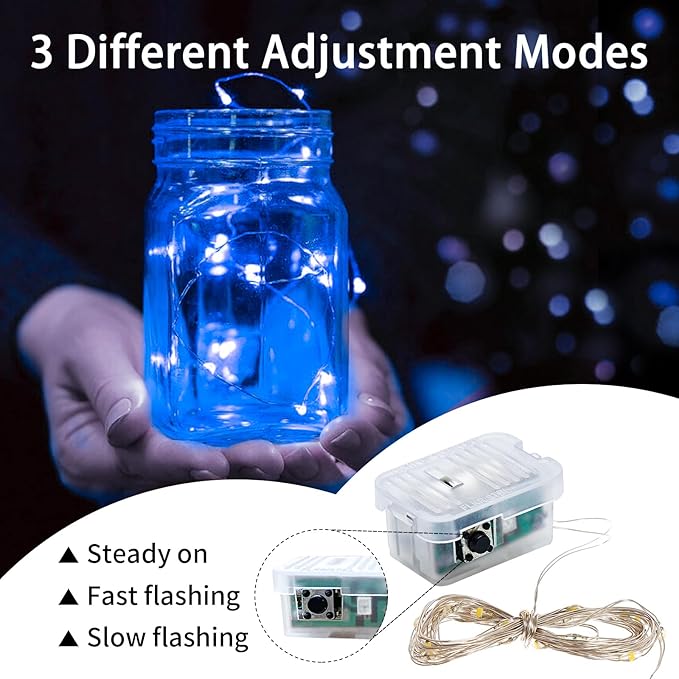 8 Pack Blue Fairy Lights 7Ft 20 LED Twinkle String Lights 3 Modes Battery Operated Waterproof Firefly Starry for Mason Jar Party Wedding Christmas Valentines Day Table Centerpieces