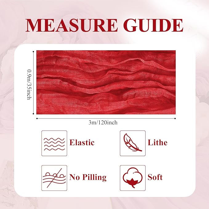Asee'm 6PCS Fall Table Runner Cheesecloth 10FT Red Boho Gauze Fabric Rustic Sheer Cheese Cloth Runners for Thanksgiving Christmas Wedding Bridal Shower Party