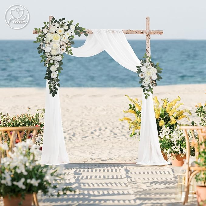 Artificial Flowers Wedding Arch Decor, White Set of 2 with 20 Plastic Stems
