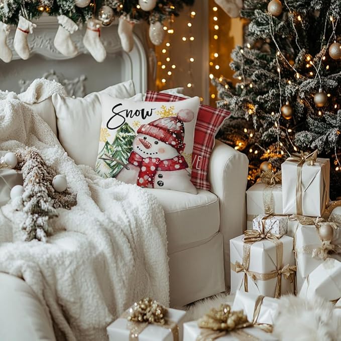 GEEORY Winter Christmas Throw Pillow Covers 20 x 20 Inch Set of 4, Xmas Trees Snowflake Snowman Joy Holiday Farmhouse Decorative Cushion Cases for Home Decoration G583-20
