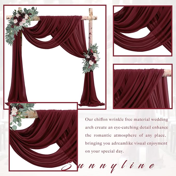 Wedding Arch Draping Set, 2 Burgundy Chiffon Panels, 20 Ft x 28 In