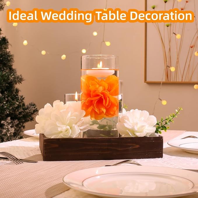 Vase Fillers, 24 Pcs Orange Floating Flowers and White Floating Candles