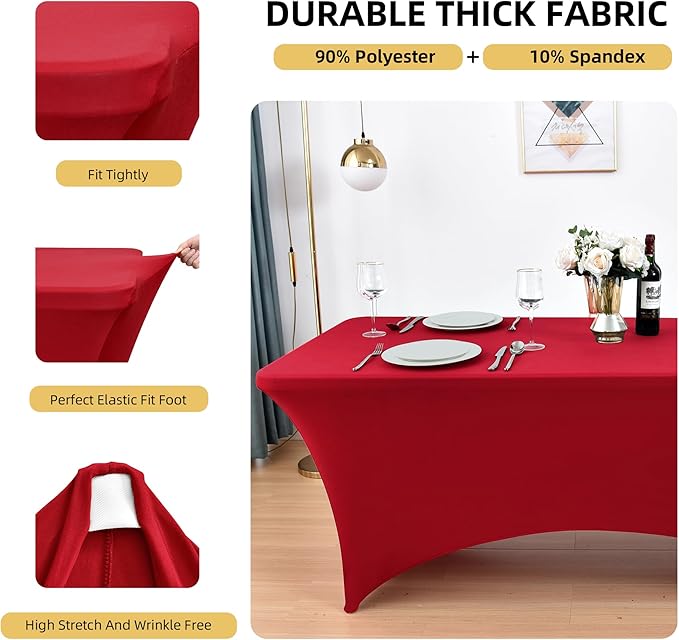2-Pack 6ft Spandex Table Covers for Rectangle Standard Folding Tables - Wrinkle Resistant Stretch Tablecloths - Ultimate Fitted Table Protector for Parties, Trade Shows, Banquet