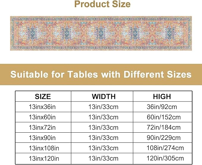 Boho Floral Vintage Table Runner, Orange Retro Flower Rustic Country Farmhouse Abstract Pattern for Home Kitchen Table Decor Dining Coffee Room Party Decor 13x60in