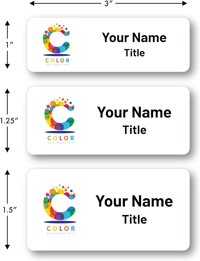 Custom Name Tags - Full Color Logo Name Tags - Scratch Resistant Metal Front & Hard Plastic Back (1.5 x 3 Inch, White)
