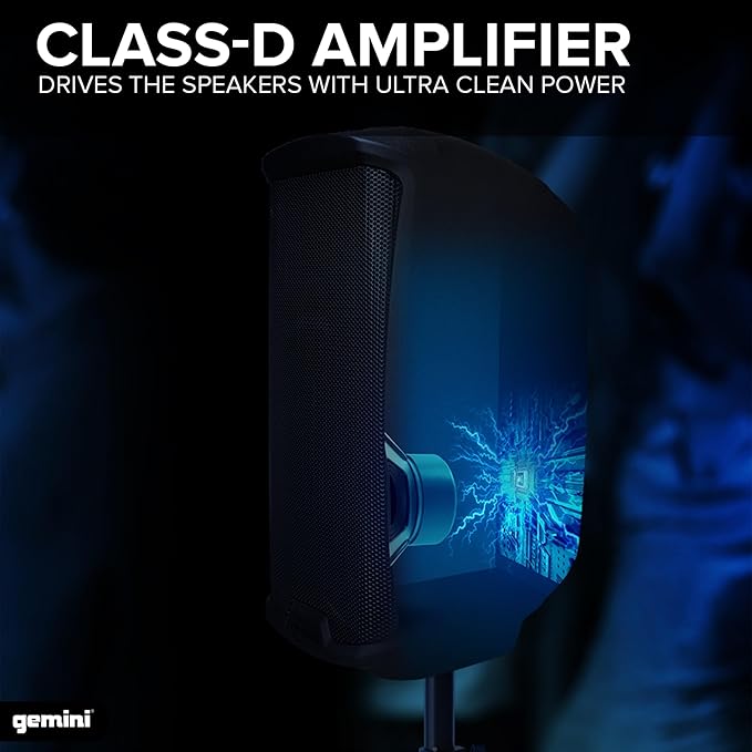 Gemini 10” 1000W Bluetooth PA Speaker with TWS Link, USB/SD/FM, XLR/RCA/AUX Inputs, Mic & Guitar Channels, Portable Powered Sound System for DJs, Parties & Small Venues (AS-2110BT)
