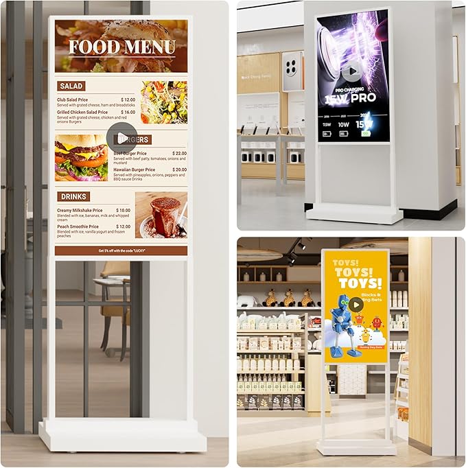 50 Inch Digital Signage Kiosk LCD Advertising Display Menu Displays Indoor Android Floor Standing Vertical Poster White, 2+32GB, 2K FHD, 700nits, USB