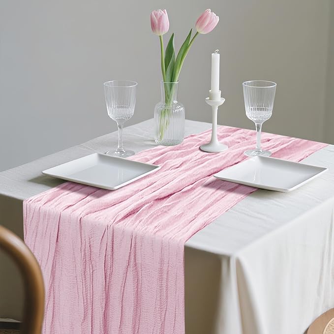 6 Pack Cheesecloth Table Runner 10Ft Christmas Gauze Boho Table Runners for Wedding Decor Bridal Shower Decorations Baby Shower Party(35" x 120")