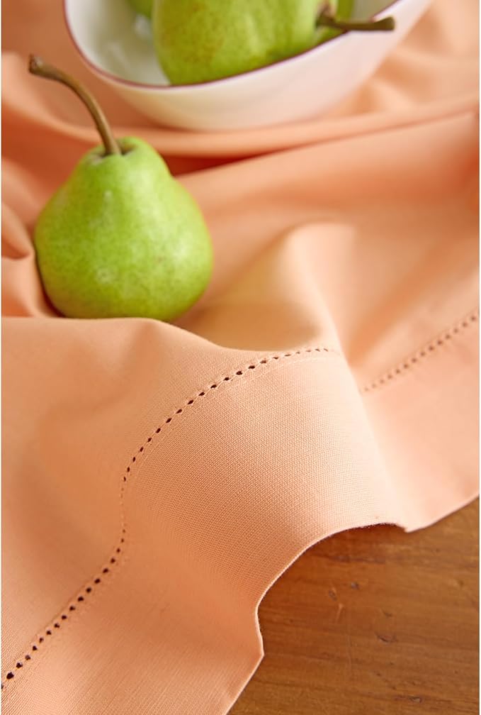 Solino Home Cotton Linen Table Runner 48 Inches - Peach Bloom Hemstitch Table Runner 14 x 48 Inch Ideal for Dresser and Coffee Tables