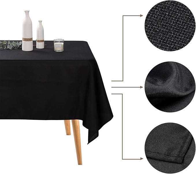 Ascoza 2pack 60x120 Inch Black Rectangular Tablecloth 6 Feet Table Cloth in Polyester Fabric for Wedding/Banquet/Restaurant/Parties
