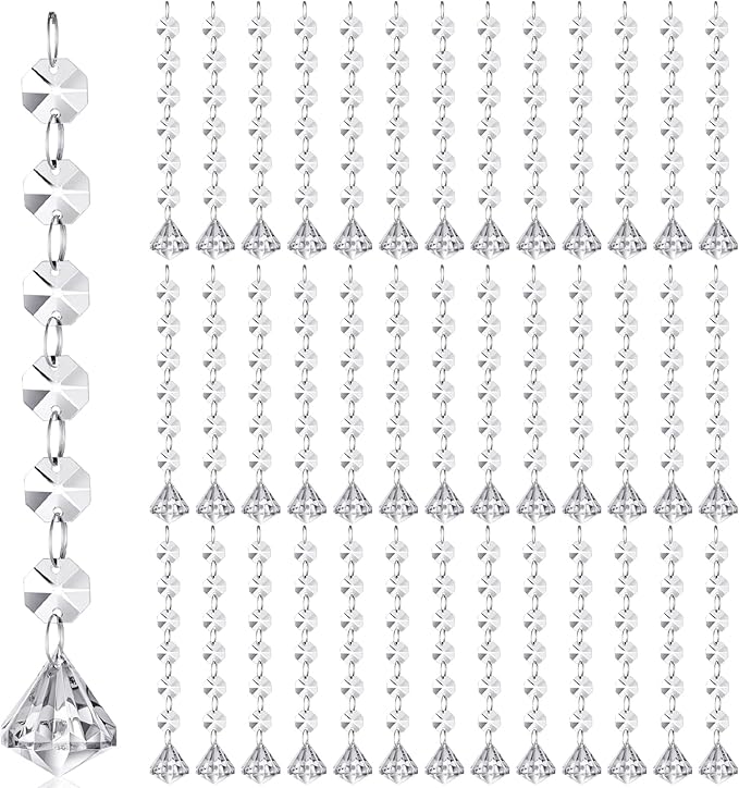 Nuenen 100 Pcs Acrylic Hanging Crystals for Centerpieces Chandelier Clear Crystal Garland Strands Ornament Acrylic Clear Beads Prisms Pendant for Christmas Tree Window Home Decoration(Diamond)