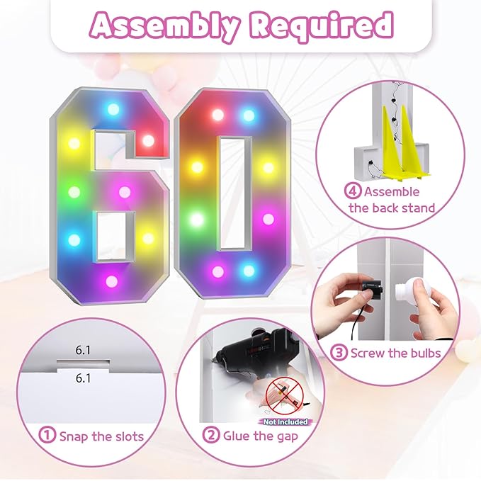 Decorations: Cardboard Number 60 Marquee Display for Birthday Parties