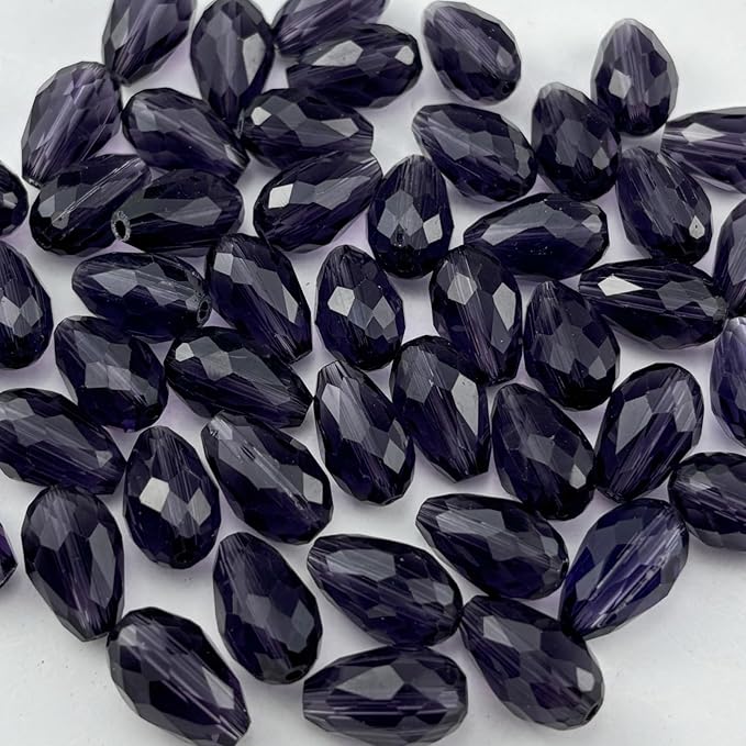 50pcs 10x15mm Teardrop Crystal Glass Beads for Jewelry Making, Faceted Vertical Hole Teardrop Glass Spacer Beads for Wind Chimes Bracelet Earring Necklace DIY Craft(Violet)