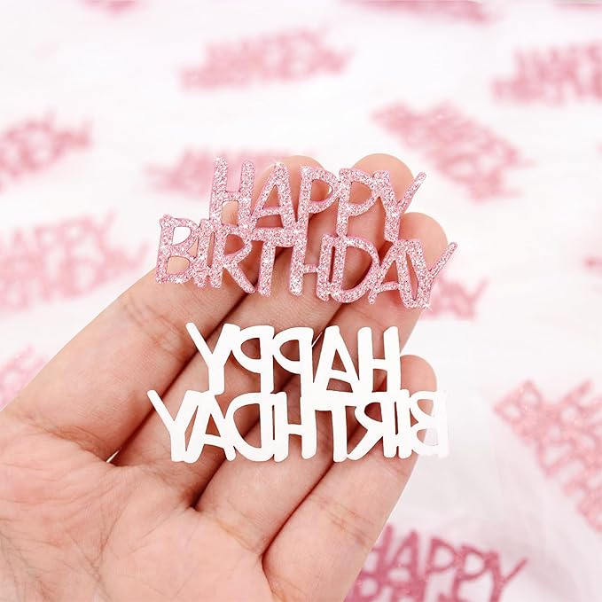 Pink Happy Birthday Confetti - Girl Birthday Party Decorations - Light Pink Glitter Scatters for Baby Girl Party Table Decor Supplies - 100PC
