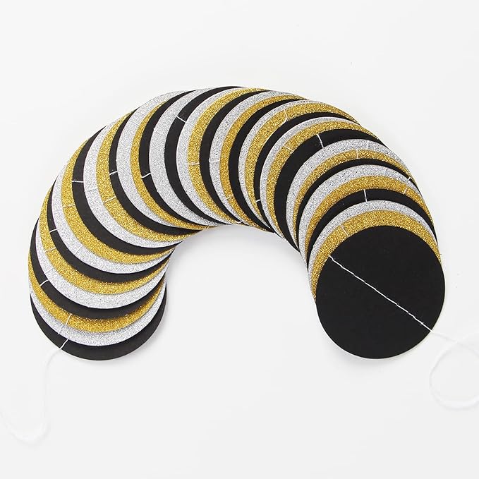 Silver Black Gold Party Decorations - 52Ft Paper Streamers Garland Banner Birthday New Years Eve Retirement Graduation Anniversary Classroom Office Hanging Decor Supplies