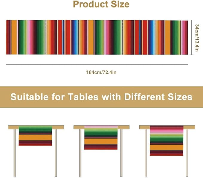 Mexican Table Runner,Colorful Stripe Art Table Runner for Kitchen Dining Table Home Party Decoration 13x108 Inch