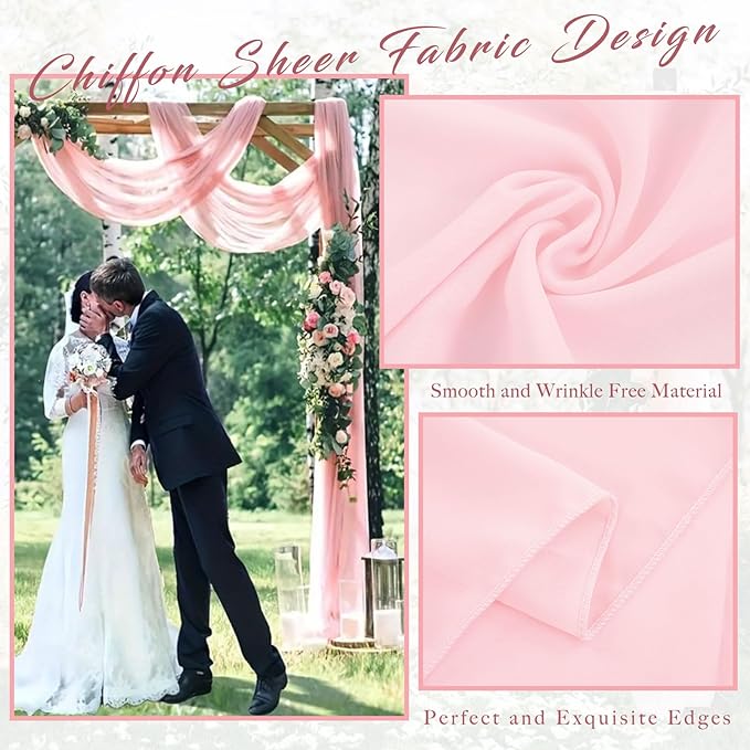 Wedding Arch Draping Fabric, Light Pink Chiffon, 2 Panels 20 Ft Long