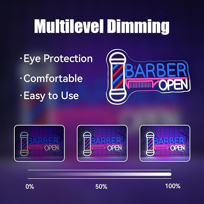 Ineonlife Barber Open Neon Sign Accessories Light Up for Wall Decor Modern Led Sign for barbershop Small Acrylic Art Decor for hair salon make up shop Decorations 15.74x14.17 inch USB POWER