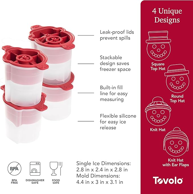 Ice Cube Molds Silicone Snowman Set of 4 for Holiday Drinks