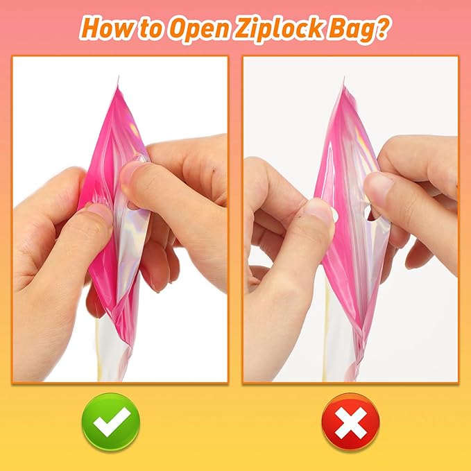 Funfery 100 Pack Gradient Holographic Bags,Resealable Bags with Zipper,Clear Window Packaging Pouchs,Foil Bag for Food Storage,Sample Jewelry Baggies(3×4.7In,Hot Pink Orange)