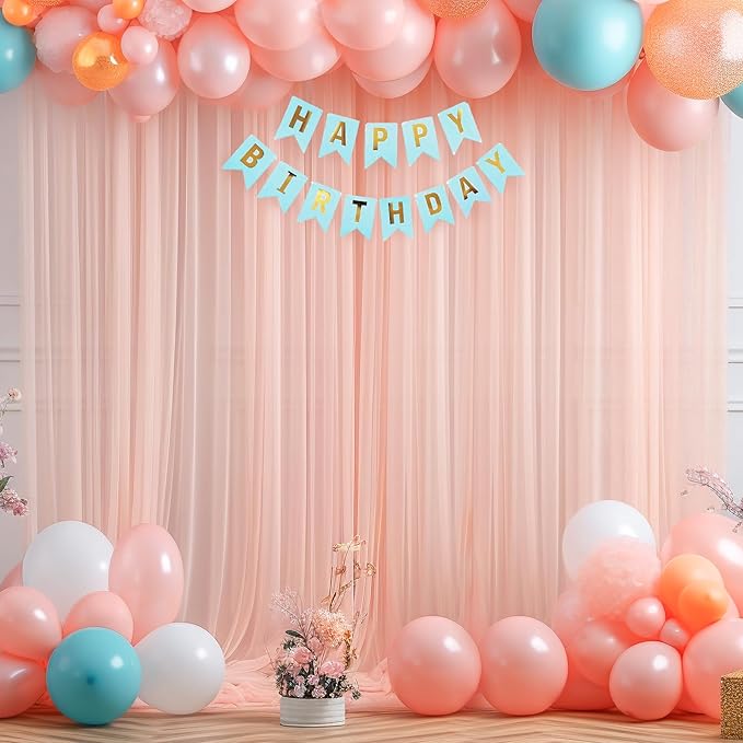 10x10ft Peach Tulle Backdrop Curtain for Parites, Sheer Backdrop Curtains for Wedding Baby Shower Birthday Party Photo Shoot Decorations