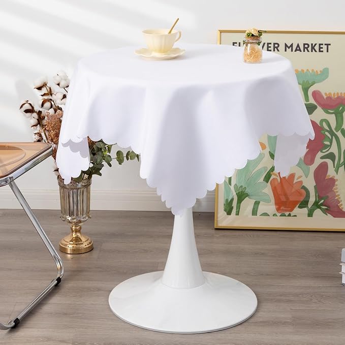 Square White Tablecloth 43 x 43 Inch Polyester Fabric Washable Table Cloth Decorative Wrinkle Resistant Solid Color Table Cover for Kitchen Dinning Party Wedding Camping