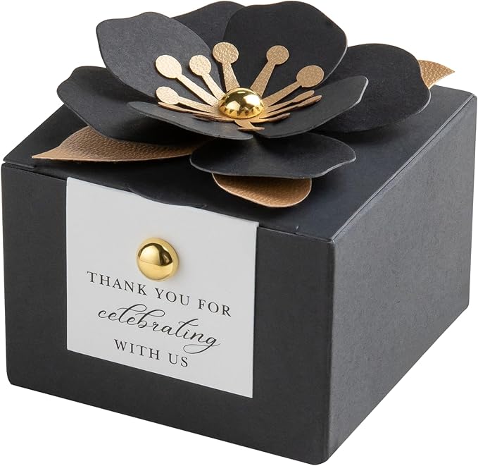 Gift Boxes, 20 Black Candy Boxes with White Floral Decor and Tags