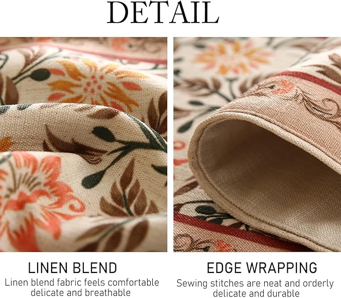 ISAENNE Designer French Elegant Linen Extra Long Table Runner 118 Inches,Farmhouse Lily Pattern Decor Table Runners for Dining Tables,Thanksgiving,Kitchen Tables,Christmas,12"*118"-Aurora A