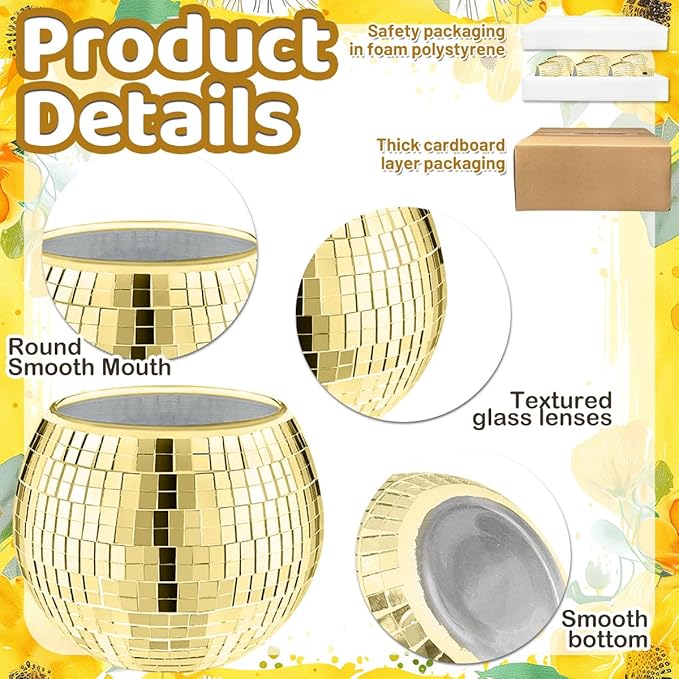 Disco Ball Glass Vases Set of 6, 5 x 6 Inch Party Centerpieces
