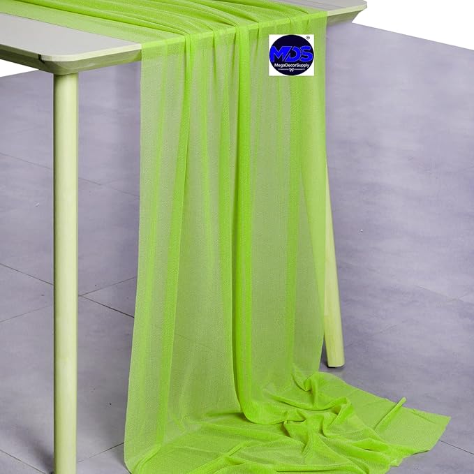 MDS Halloween Chiffon Table Runner - 25 Pack, 29 x 170 Inches, 14ft Each - Sheer Spooky Table Runners for Haunted House Parties, Trick-or-Treat Tables, Witchy Décor, Wedding & Events - Parrot Green