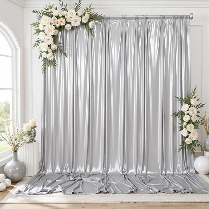 Backdrop Silver Sequin Party Decor, 4 Panels (5x10 ft Each)