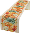 Autumn Table Runner,Orange Pumpkin Flowers Leaves Fall Table Runners Seasonal Kitchen Dining Table Decor for Thanksgiving Harvest Home Holiday Party 13x70 Inch