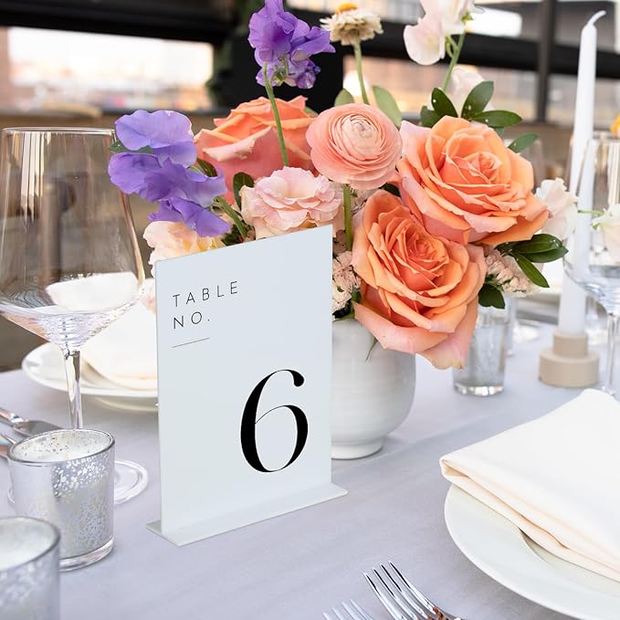 JINMURY White Wedding Table Numbers 1-15 with Stands, 5"x7" White Acrylic Table Numbers, Perfect for Wedding Reception, Party, Anniversary, Event