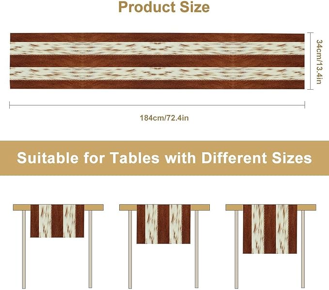 Cow Patchwork Print Table Runner, Brown Country Farm Animal Fur Skin Farm Safari Wildlife Pattern Table Runner for Dinner Dinning Home Kitchen Living Room Party Holidays Setting, 13x120 Inch