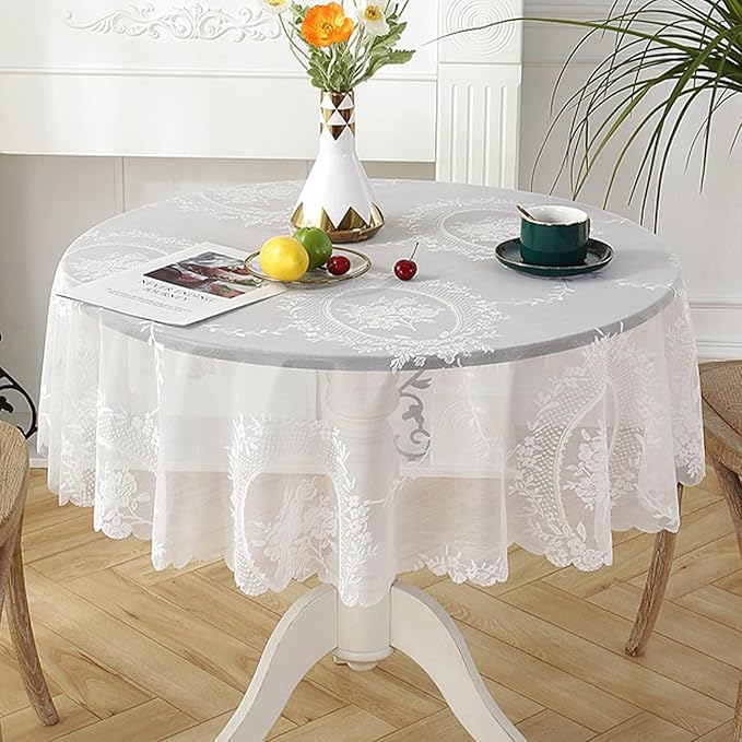 Jeloris Round Lace Tablecloth with Elegant Scalloped Bottom for Any Special Event Such as Wedding, Birthday Party, Baby Shower, Anniversary (78 inch, Style 6)